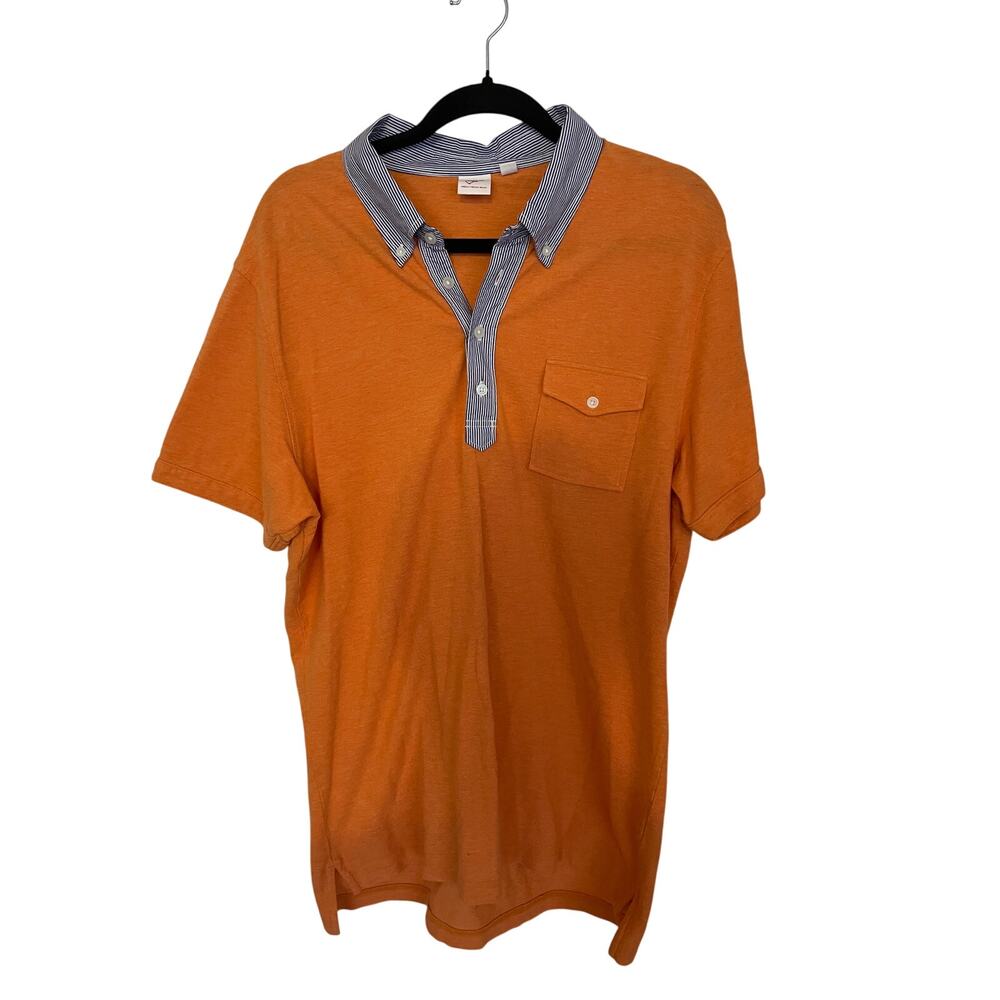 UNIQLO Michael Bastian XL Mens Polo Shirt All Cotton Contrast Collar Orange Blue